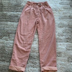 topshop corduroys in a salmon pink, pleated straight leg style, size UK 6